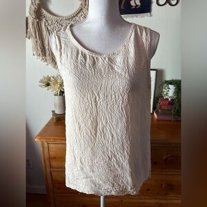 Vintage Elegant silk Cream Sleeveless Top